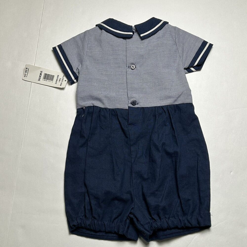 NEW Vintage Alexis White & Navy Jumpsuit SZ 18 Months Made In USA - Picture 2 of 5